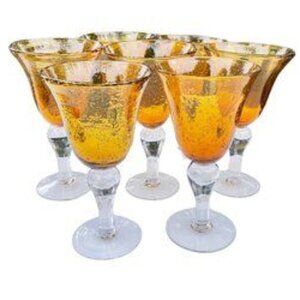 Amber Water Wine Globet Crackle Glass  8 Ounces Set of Seven